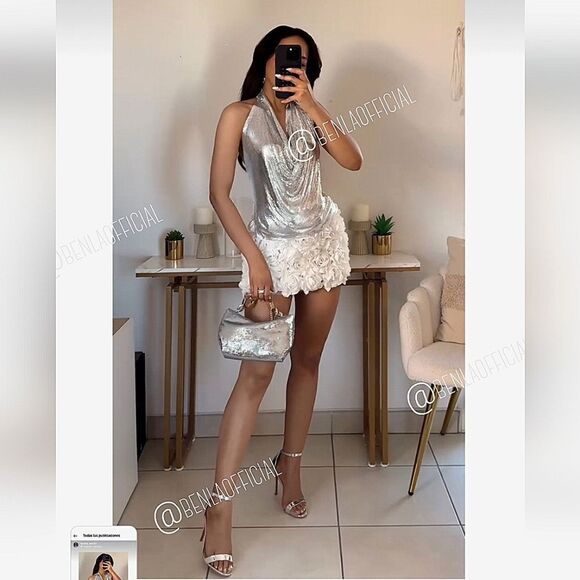 NWT ZARA METALLIC HALTER TOPβsilver - Picture 5 of 16